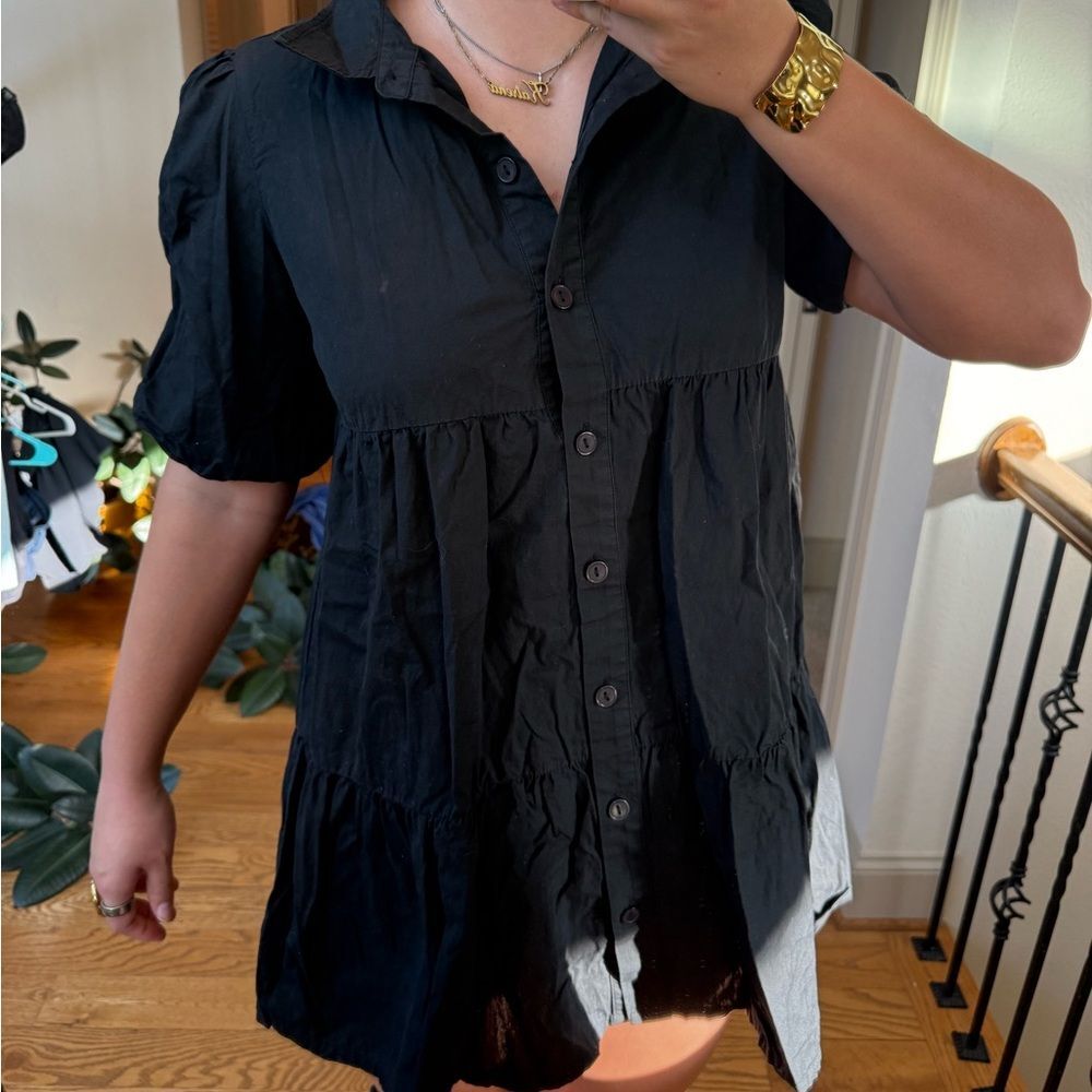 Sanctuary Solid Night Sky Black Button Down Mini … - image 6